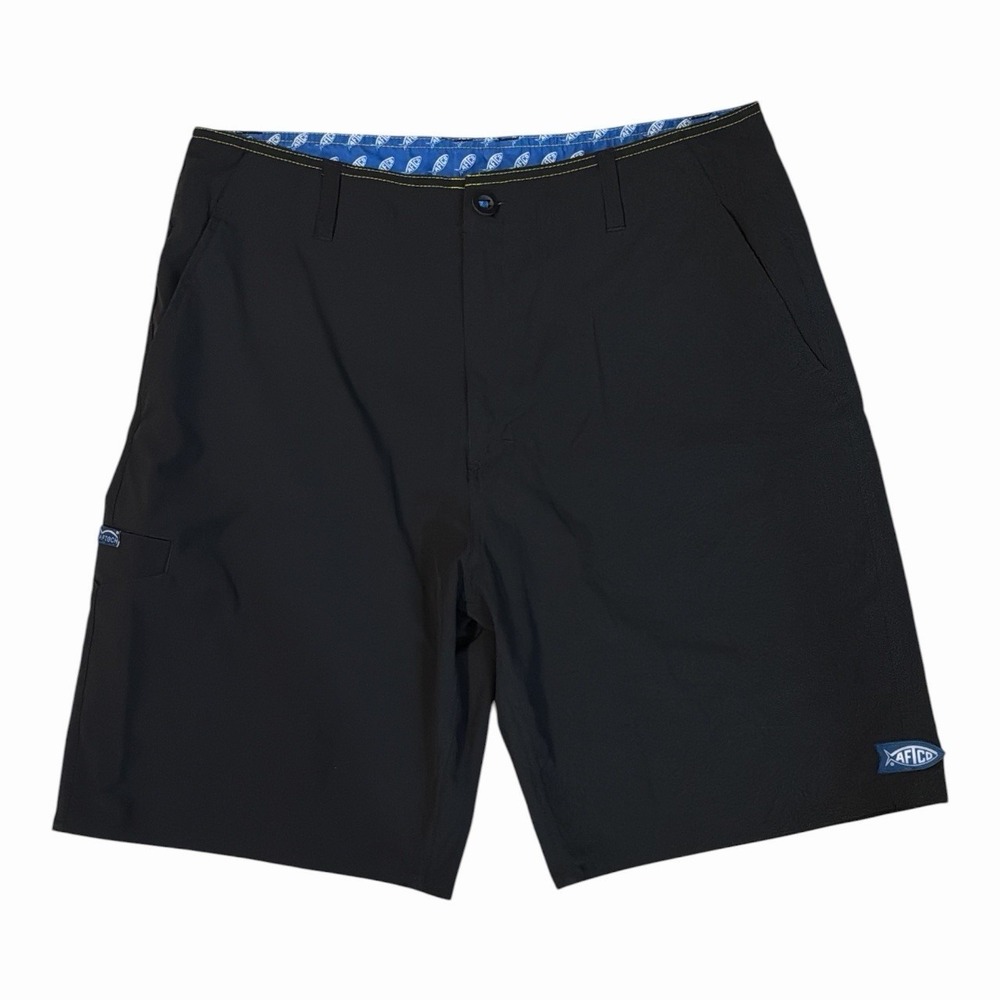 AFTCO Fishing Shorts Men's 32 Black Performance Angler Outdoor 9" Inseam